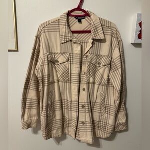 Beige Plaid Button-Up Shirt Jacket